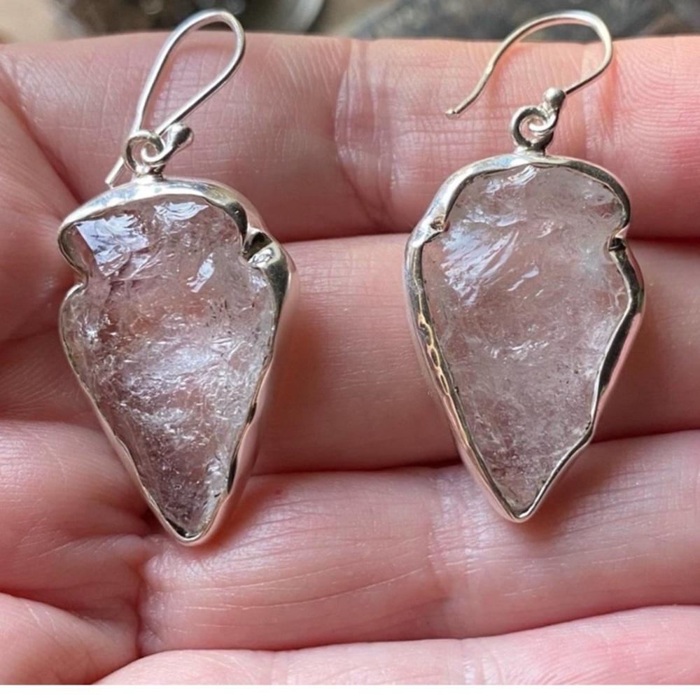 Arrowhead Natural Gemstone Fire & Ice Quartz 925 Stamped Solid Sterling Silver